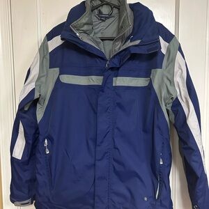 Lands' End Men's Navy and Light Gray Ski Jacket w/Removable liner-M-38-40